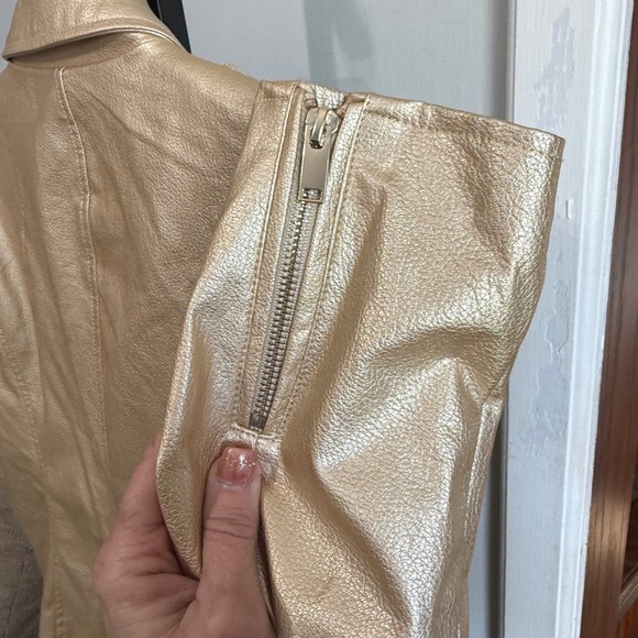Boston Proper Gold Faux Leather Moto Jacket L - Picture 4 of 8